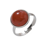 Stainless Steel Agate Tiger Eye Quartz Jasper Smooth Round Oval Adjustable Ring Black Silver R275