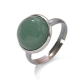 Stainless Steel Agate Tiger Eye Quartz Jasper Smooth Round Oval Adjustable Ring Black Silver R275