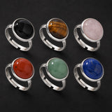 Stainless Steel Agate Tiger Eye Quartz Jasper Smooth Round Oval Adjustable Ring Black Silver R275 product image 1