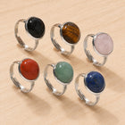 Stainless Steel Agate Tiger Eye Quartz Jasper Smooth Round Oval Adjustable Ring Black Silver R275 product image 2