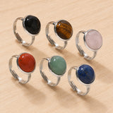 Stainless Steel Agate Tiger Eye Quartz Jasper Smooth Round Oval Adjustable Ring Black Silver R275 product image 2