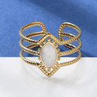 18K Gold-Plated Stainless Steel Enamel Horse Eye Polished Textured Oval Rope Adjustable Cuff Ring White R276 product image 1