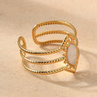 18K Gold-Plated Stainless Steel Enamel Horse Eye Polished Textured Oval Rope Adjustable Cuff Ring White R276 product image 3