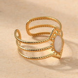 18K Gold-Plated Stainless Steel Enamel Horse Eye Polished Textured Oval Rope Adjustable Cuff Ring White R276 product image 3