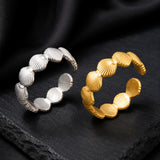 18K Gold-Plated Stainless Steel Shell Matte Textured Adjustable Open Cuff Ring Silver R277 product image 1