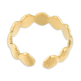 18K Gold-Plated Stainless Steel Shell Matte Textured Adjustable Open Cuff Ring Silver R277