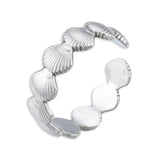 18K Gold-Plated Stainless Steel Shell Matte Textured Adjustable Open Cuff Ring Silver R277