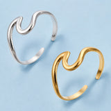 18K Gold-Plated Stainless Steel Ocean Womens Smooth Shiny Adjustable Cuff Ring Silver R278 product image 1