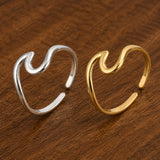 18K Gold-Plated Stainless Steel Ocean Womens Smooth Shiny Adjustable Cuff Ring Silver R278 product image 2