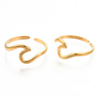 18K Gold-Plated Stainless Steel Ocean Womens Smooth Shiny Adjustable Cuff Ring Silver R278
