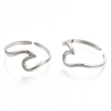 18K Gold-Plated Stainless Steel Ocean Womens Smooth Shiny Adjustable Cuff Ring Silver R278