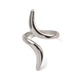 Stainless Steel Twist Polished Shiny Star Interlocking Loops Forming Shape On Top Adjustable Open Cuff Ring Silver R279