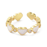 18K Gold-Plated Cubic Zirconia Heart Micro Pave Round Polished Adjustable Cuff Ring R280 product image 2
