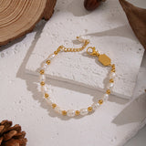 18K Gold-Plated Stainless Steel Pearl Rice Seashell Color Smooth Polished Matte Round Square Lobster Clasp Beaded Bracelet