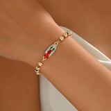 Oval Virgin Mary Chain Religious Link Womens Bracelet Red Green Gold Silver T163 product image 1