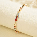 Oval Virgin Mary Chain Religious Link Womens Bracelet Red Green Gold Silver T163 product image 2