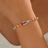 Oval Virgin Mary Chain Religious Link Womens Bracelet Red Green Gold Silver T163 product image 4