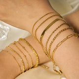 18K Gold-Plated Stainless Steel Titanium Box Polished Shiny Oval Square Chain Bracelet 6.75 in T164 product image 1