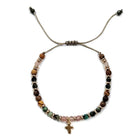 Gemstone Cross Religious Mens Womens Polished Round Beaded Bracelet Brown Black Green Orange 11 in T165 product image 1