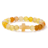 Glass Crystal Agate Cross Round Quartz Tiger Eye Beaded Smooth Adjustable Stretch Bracelet Green Black Pink Purple T167