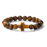 Glass Crystal Agate Cross Round Quartz Tiger Eye Beaded Smooth Adjustable Stretch Bracelet Green Black Pink Purple T167