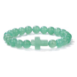 Glass Crystal Agate Cross Round Quartz Tiger Eye Beaded Smooth Adjustable Stretch Bracelet Green Black Pink Purple T167