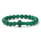 Glass Crystal Agate Cross Round Quartz Tiger Eye Beaded Smooth Adjustable Stretch Bracelet Green Black Pink Purple T167