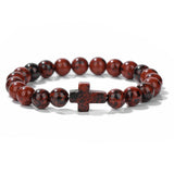 Glass Crystal Agate Cross Round Quartz Tiger Eye Beaded Smooth Adjustable Stretch Bracelet Green Black Pink Purple T167