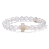 Glass Crystal Agate Cross Round Quartz Tiger Eye Beaded Smooth Adjustable Stretch Bracelet Green Black Pink Purple T167