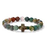 Glass Crystal Agate Cross Round Quartz Tiger Eye Beaded Smooth Adjustable Stretch Bracelet Green Black Pink Purple T167