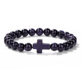 Glass Crystal Agate Cross Round Quartz Tiger Eye Beaded Smooth Adjustable Stretch Bracelet Green Black Pink Purple T167