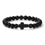 Glass Crystal Agate Cross Round Quartz Tiger Eye Beaded Smooth Adjustable Stretch Bracelet Green Black Pink Purple T167