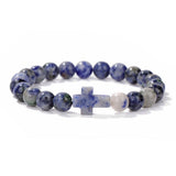 Glass Crystal Agate Cross Round Quartz Tiger Eye Beaded Smooth Adjustable Stretch Bracelet Green Black Pink Purple T167