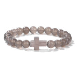 Glass Crystal Agate Cross Round Quartz Tiger Eye Beaded Smooth Adjustable Stretch Bracelet Green Black Pink Purple T167