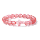 Glass Crystal Agate Cross Round Quartz Tiger Eye Beaded Smooth Adjustable Stretch Bracelet Green Black Pink Purple T167