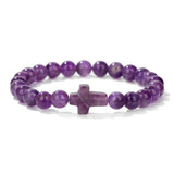 Glass Crystal Agate Cross Round Quartz Tiger Eye Beaded Smooth Adjustable Stretch Bracelet Green Black Pink Purple T167