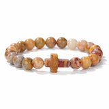 Glass Crystal Agate Cross Round Quartz Tiger Eye Beaded Smooth Adjustable Stretch Bracelet Green Black Pink Purple T167