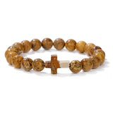 Glass Crystal Agate Cross Round Quartz Tiger Eye Beaded Smooth Adjustable Stretch Bracelet Green Black Pink Purple T167