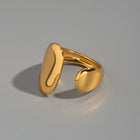 18K Gold-Plated Stainless Steel Womens Polished Shiny Oval Curved Band Rounded Top Section Open Ring R281 product image 1