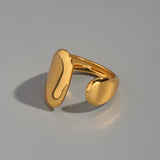 18K Gold-Plated Stainless Steel Womens Polished Shiny Oval Curved Band Rounded Top Section Open Ring R281 product image 1