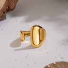 18K Gold-Plated Stainless Steel Womens Polished Shiny Oval Curved Band Rounded Top Section Open Ring R281 product image 2