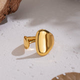 18K Gold-Plated Stainless Steel Womens Polished Shiny Oval Curved Band Rounded Top Section Open Ring R281 product image 2