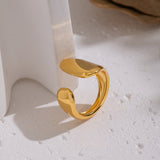 18K Gold-Plated Stainless Steel Womens Polished Shiny Oval Curved Band Rounded Top Section Open Ring R281 product image 3