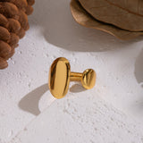 18K Gold-Plated Stainless Steel Womens Polished Shiny Oval Curved Band Rounded Top Section Open Ring R281 product image 4