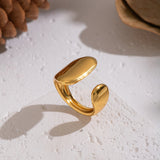 18K Gold-Plated Stainless Steel Womens Polished Shiny Oval Curved Band Rounded Top Section Open Ring R281 product image 5