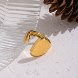18K Gold-Plated Stainless Steel Womens Polished Shiny Oval Curved Band Rounded Top Section Open Ring R281 product image 6