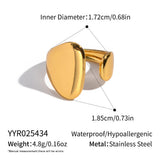 18K Gold-Plated Stainless Steel Womens Polished Shiny Oval Curved Band Rounded Top Section Open Ring R281 product image 7