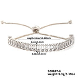 Cubic Zirconia Rectangle Pave Slider Smooth Toggle Clasp Adjustable Tennis Bracelet Silver T168