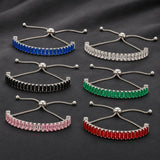 Cubic Zirconia Rectangle Pave Slider Smooth Toggle Clasp Adjustable Tennis Bracelet Silver T168 product image 1