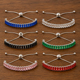 Cubic Zirconia Rectangle Pave Slider Smooth Toggle Clasp Adjustable Tennis Bracelet Silver T168 product image 2